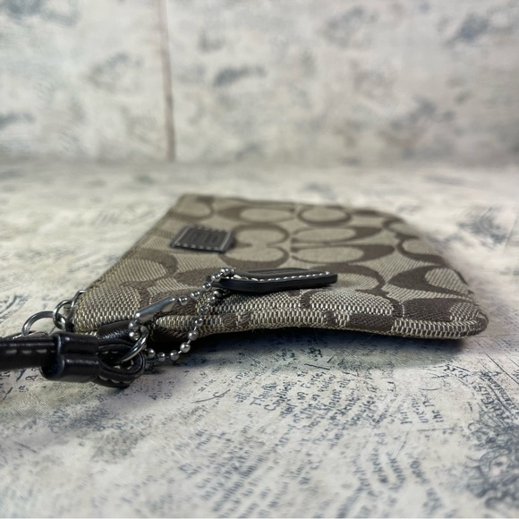 Coach Signature Logo Mini Wristlet in Brown Canvas and Leather - Picture 2 of 9